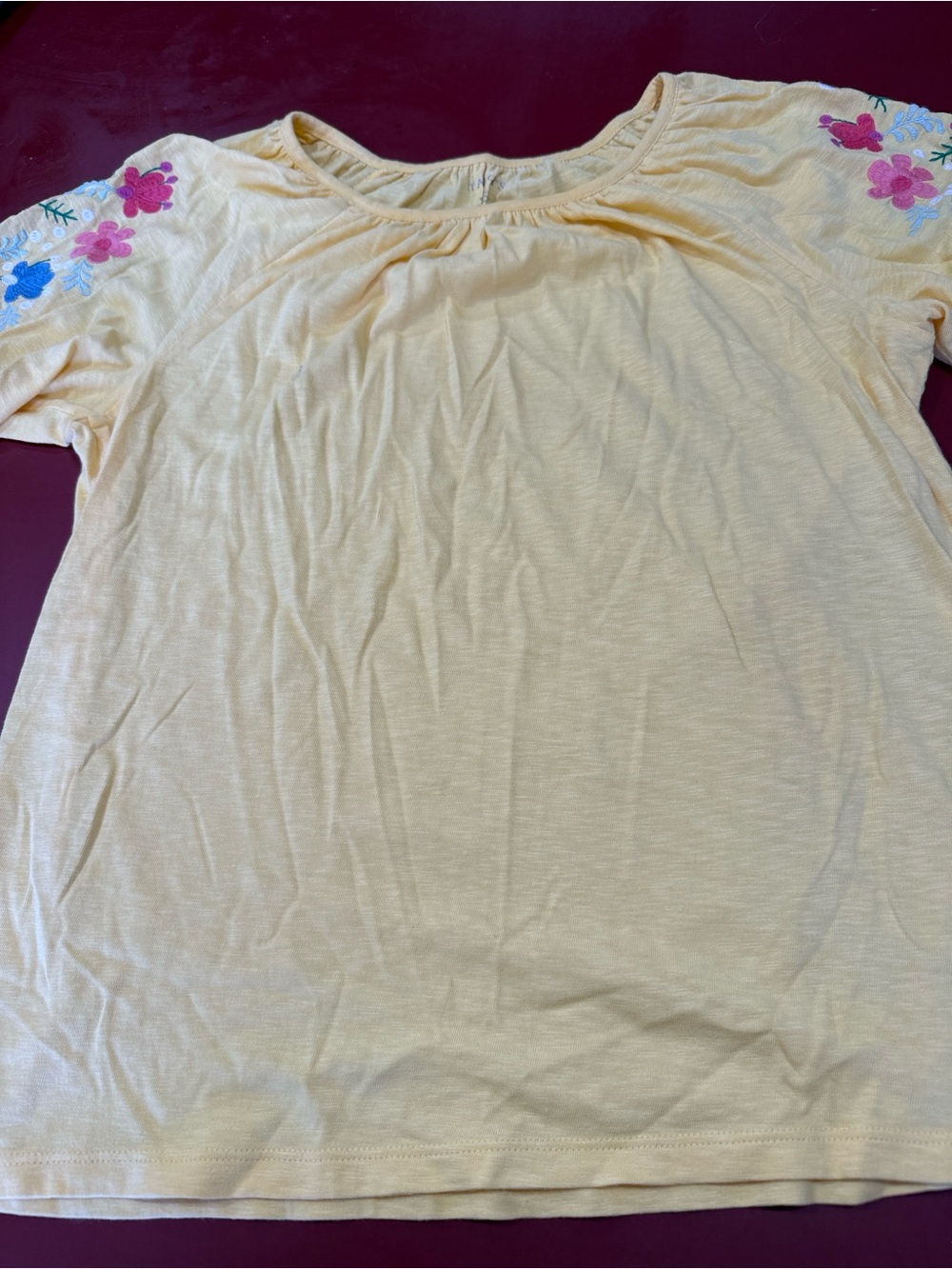 Talbots Pale Yellow Floral Embroidered Short Sleeve Top